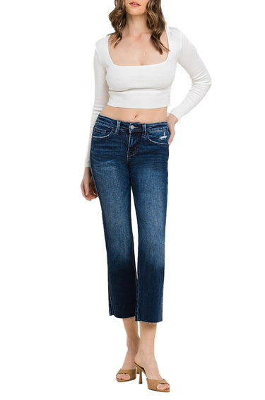 Flying Monkey - Mid Rise Cropped Straight Jeans with Raw Hem (28" Ankle Length) - BY4499A-SaltTree