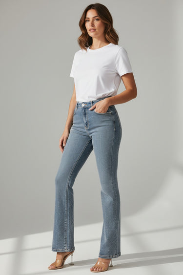 Daisy - Rhinestone High-Waisted Flare Jeans (32" Inseam) - DP2508049CC-SaltTree
