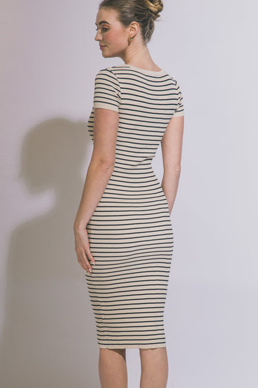 Love Tree - V-Neck Stripe Ribbed Knit Dress - 90382DN-SaltTree