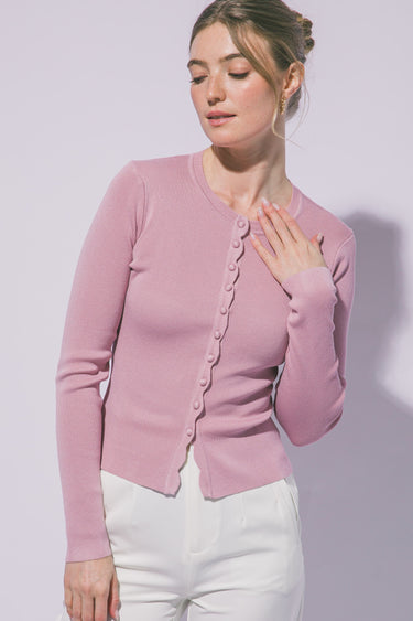 Love Tree - Scalloped Button-Up Ribbed Cardigan - 90393CN-SaltTree