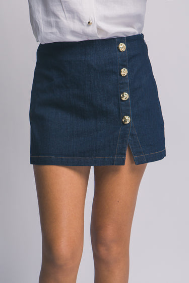 Love Tree - Asymmetrical Wrap Denim Skort - 60154KL-SaltTree