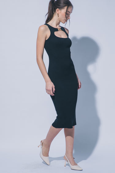 Love Tree - Ribbed-Knit Keyhole Midi Dress - 90371DL-SaltTree