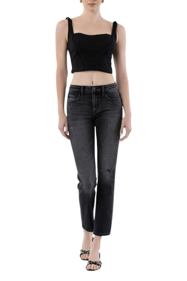 Flying Monkey - Mid Rise Cropped Slim Straight Jeans with Slight Distressing (28" Inseam) - F5236-SaltTree