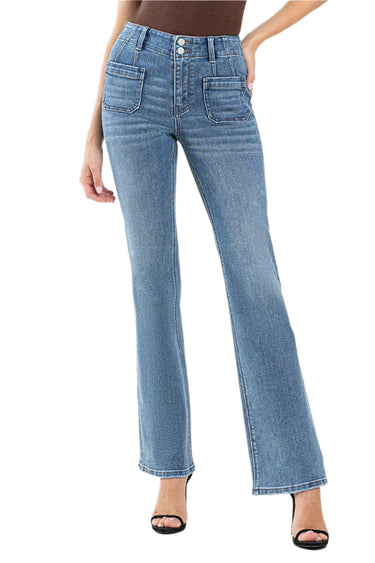 Flying Monkey - High Rise Flare Jeans with Front Patch Pockets (33" Full Length) - F5510 - Final Sale-SaltTree