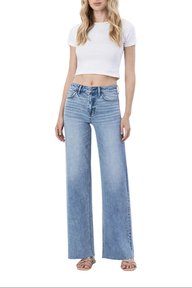 Flying Monkey - High Rise Wide Leg Lightly Distressed Raw Hem Jeans (32" Inseam) - F6320-SaltTree