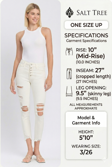 Flying Monkey - Exhilaration - High Rise Button Up Distressed Skinny Jeans (27" Ankle Length) - F4760-SaltTree