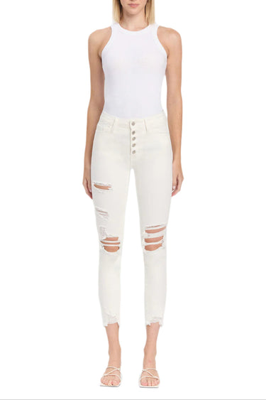Flying Monkey - Exhilaration - High Rise Button Up Distressed Skinny Jeans (27" Ankle Length) - F4760-SaltTree