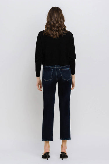 Flying Monkey - High Rise Cropped Straight Leg Jeans In Dark Indigo (28" Inseam) - BY4446A-SaltTree
