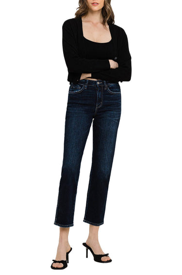 Flying Monkey - High Rise Cropped Straight Leg Jeans In Dark Indigo (28" Inseam) - BY4446A-SaltTree