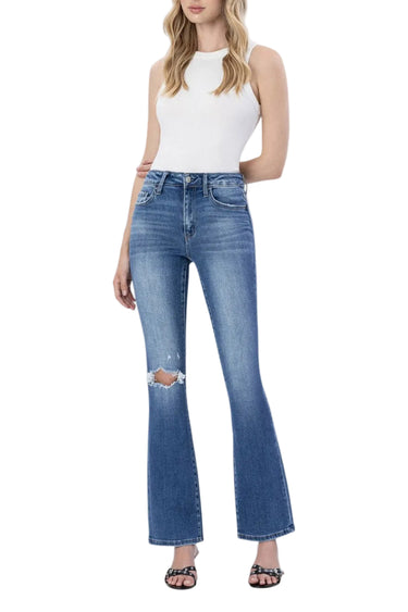 Flying Monkey - High Rise Distressed Bootcut Jeans with Knee Rip Detail (32" Full Length) - F4847N-SaltTree