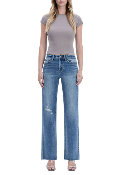 Flying Monkey - High Rise Frayed Hem Slim Wide Jeans (32" Inseam) - F6376-SaltTree