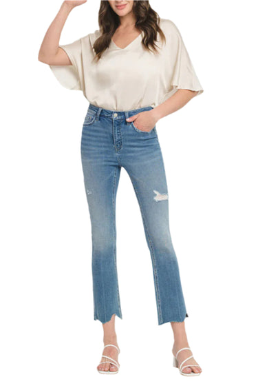 Flying Monkey - High Rise Kick Flare Jeans with Uneven Distressed Hem (27" Inseam) - F5120-SaltTree