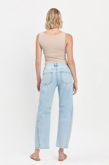 Flying Monkey - High Rise Light Wash Barrel Leg Jeans (27.5" Inseam) - F5768LT-SaltTree
