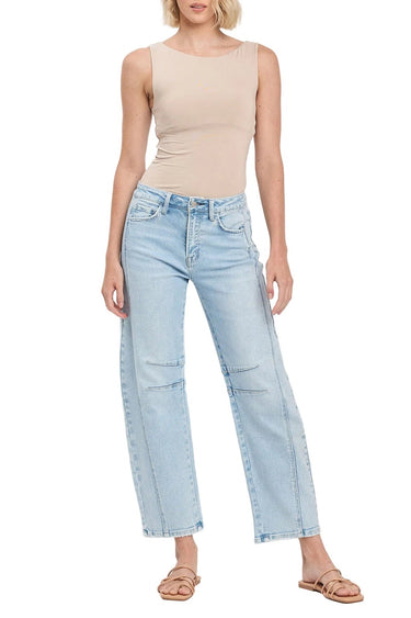 Flying Monkey - High Rise Light Wash Barrel Leg Jeans (27.5" Inseam) - F5768LT-SaltTree