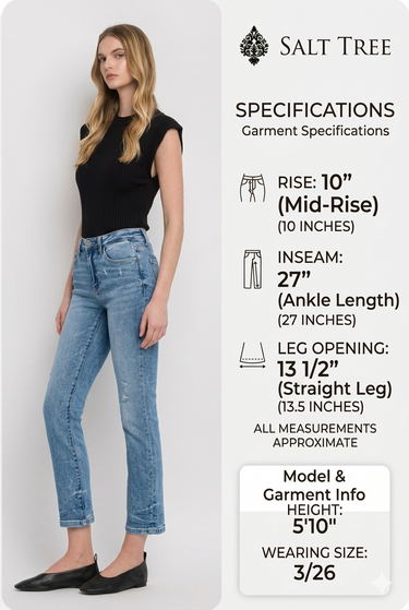Flying Monkey - High Rise Slim Straight Jeans In Cool Light Wash (27" Ankle Length) - F5168-SaltTree