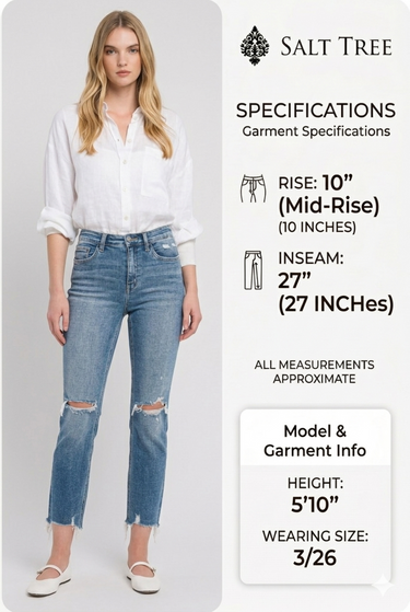 Flying Monkey - High Rise Slim Straight Jeans with Distressed Hem (27" Ankle Length) - F5022-SaltTree