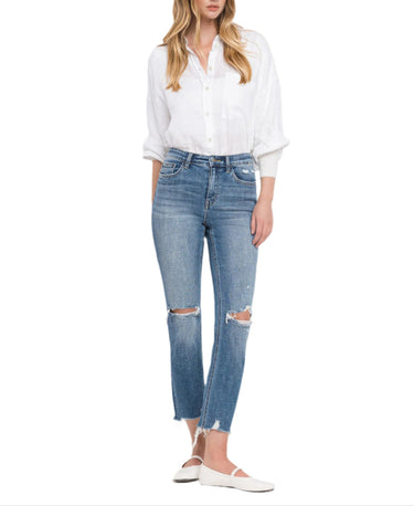 Flying Monkey - High Rise Slim Straight Jeans with Distressed Hem (27" Ankle Length) - F5022-SaltTree