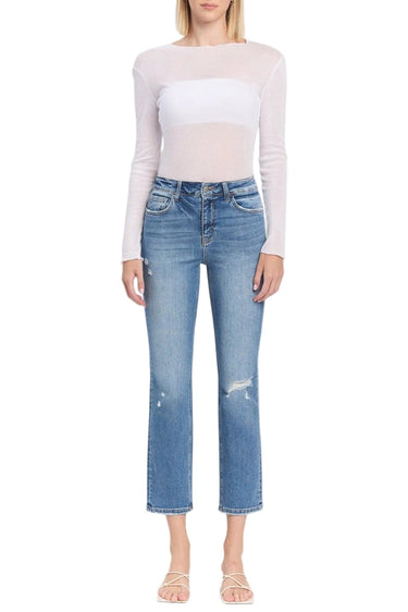 Flying Monkey - High Rise Slim Straight Jeans with Distressed Hem (27.5" Inseam) - F5213-SaltTree
