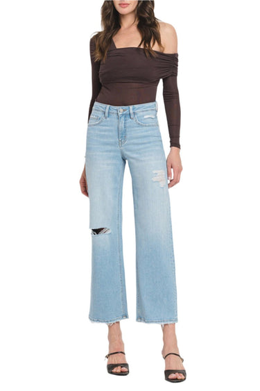 Flying Monkey - High Rise Wide Leg Jeans with Distressed Detail (28" Ankle Length) - F5712-SaltTree