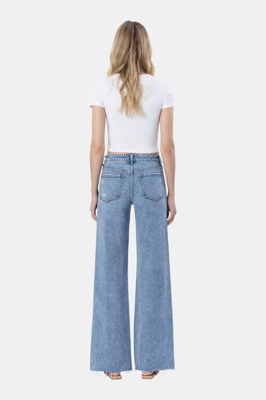Flying Monkey - High Rise Wide Leg Lightly Distressed Raw Hem Jeans (32" Inseam) - F6320-SaltTree