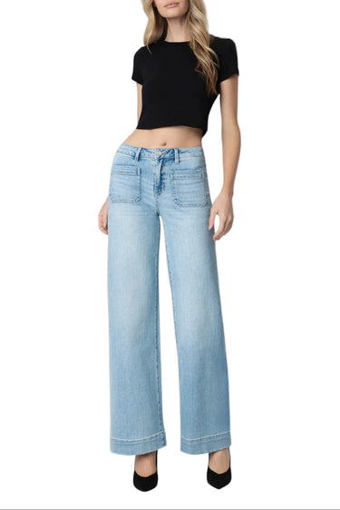 Flying Monkey - High Rise Wide Leg Patched Pockets Trouser Hem Jeans (32" Inseam) - F5764N-SaltTree