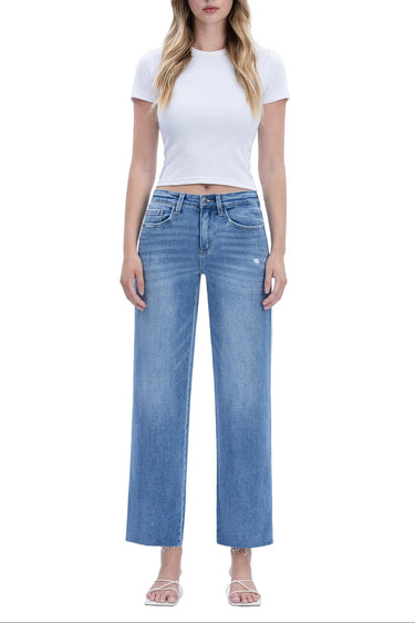 Flying Monkey Jeans - High Rise Slim Wide Leg Jeans with Raw Hem (28" Ankle Length) - F5723-SaltTree