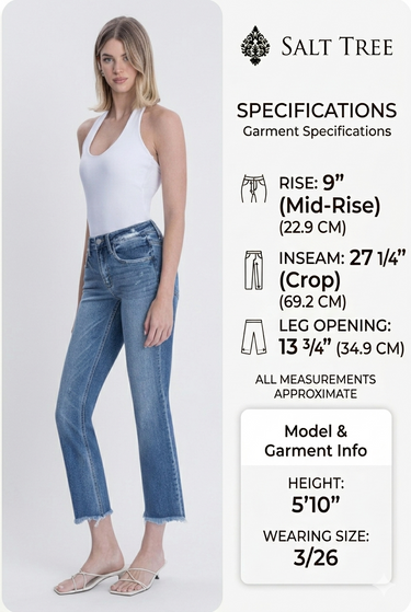 Flying Monkey - Mid-Rise Crop Slim Straight Jeans with Frayed Step Hem (27.25" Inseam) - F5210-SaltTree