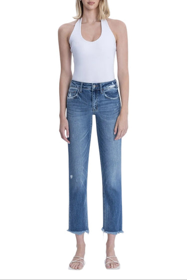 Flying Monkey - Mid-Rise Crop Slim Straight Jeans with Frayed Step Hem (27.25" Inseam) - F5210-SaltTree