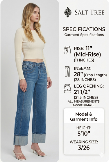Flying Monkey - Super High Rise Cuffed Baggy Wide Jeans (Inseam: 28") - F5856-SaltTree