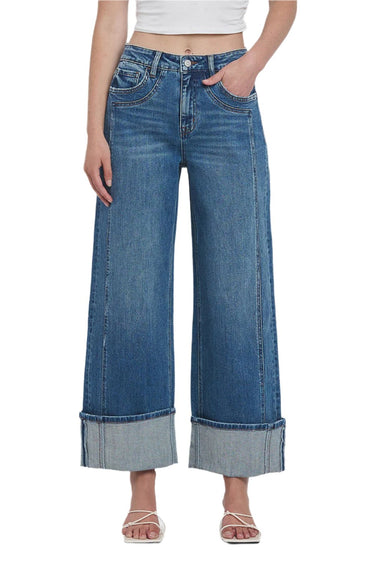 Flying Monkey - Super High Rise Cuffed Baggy Wide Jeans (Inseam: 28") - F5856-SaltTree