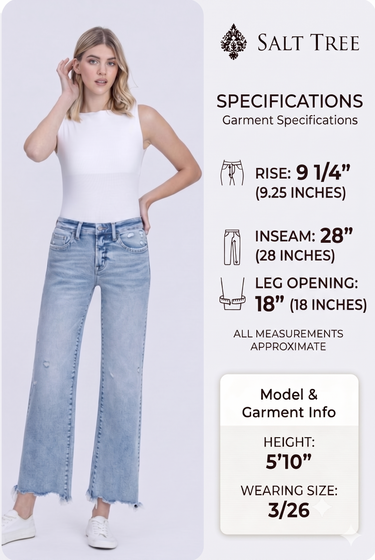 Vervet - Mid Rise Uneven Raw Hem Slim Wide Jeans (28" Inseam) - T7308