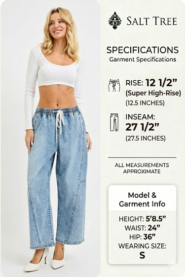 Risen Jeans - Elastic Band Slouchy Cropped Barrel Jeans (27.5" Inseam) - PG21199