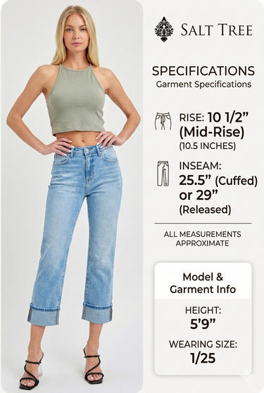 Risen Jeans - High Rise Ankle Straight Cuffed Jeans (25.5" - 29" Inseam) - RDP5580RT