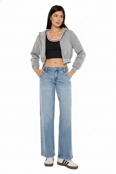 Kancan - Alma Essentials Mid Rise Wide Leg Trouser (32" Inseam) - KC20109M-SaltTree