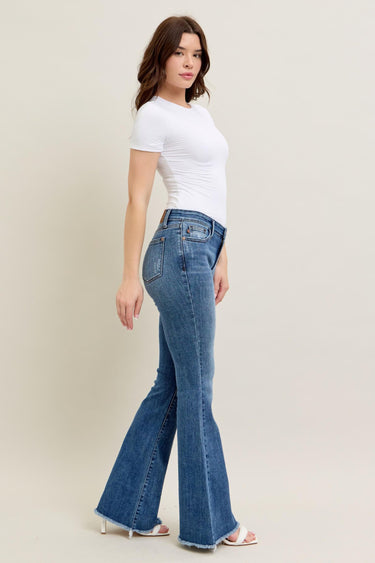 Judy Blue - Mid-Rise Vintage Wash Flare Jeans With Frayed Hem (33.5" Extra Long Inseam) - 82670-SaltTree