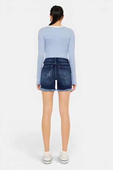 Kancan - Mid Rise Frayed Hem Denim Shorts (5" Inseam) - KC7334N