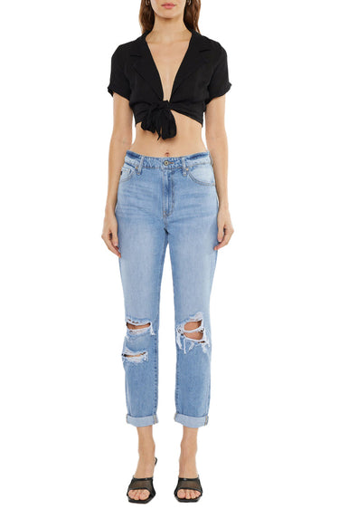 Kancan - High-Rise Relaxed Tapered Mom Jeans in Rigid Light Wash (25.5" Inseam) - KC8579L-NV-SaltTree