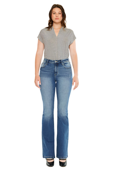 Kancan - High-Rise Wide Flare Curvy Jeans in Medium Wash (33" Inseam) - kc20099mcv-SaltTree