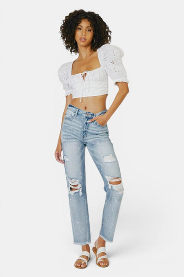 Kancan - Oceane High-Rise Slim Straight Jeans with Paint Splatter and Frayed Hem (28" Inseam) - KC8708M ST-SaltTree