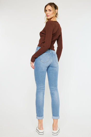 Kancan - Relaxed High-Rise Mom Jeans with 5-Button Fly and Cuffed Hem (26" Inseam) - KC8580L-NV-SaltTree