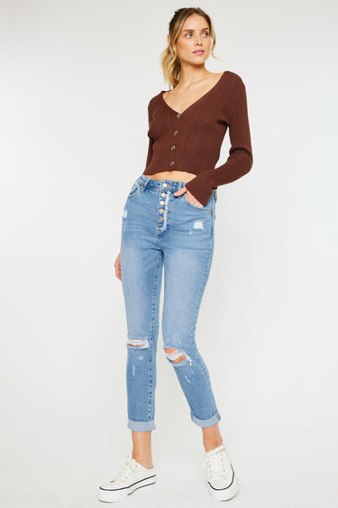 Kancan - Relaxed High-Rise Mom Jeans with 5-Button Fly and Cuffed Hem (26" Inseam) - KC8580L-NV-SaltTree