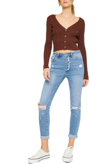 Kancan - Relaxed High-Rise Mom Jeans with 5-Button Fly and Cuffed Hem (26" Inseam) - KC8580L-NV-SaltTree