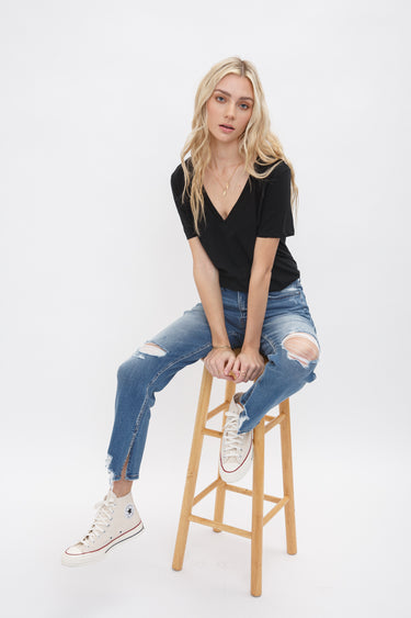 Mica Denim - High Rise Distressed Straight Jeans (28" Inseam) - MDP-T248-SaltTree