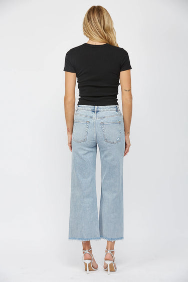 Mica Denim - High Rise Raw Hem Ankle Wide Leg Jeans (27" Inseam) - MDP-W3034LT-SaltTree