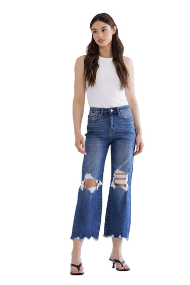 Mica Denim - High Rise Vintage Distressed Crop Flare Jeans (27" Inseam) - MDP-F3048M-SaltTree