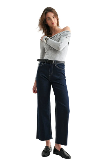 Mica Denim - High-Rise Wide-Leg Ankle Jeans in Glitter Fabric (29" Inseam) - MDP-W3707-SaltTree