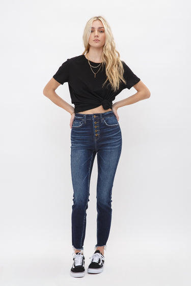 Mica Denim - Rivale High Rise Button Fly Ankle Skinny Jeans (28" Inseam) - MDP-S188DK-SaltTree