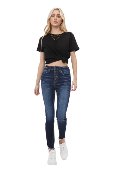 Mica Denim - Rivale High Rise Button Fly Ankle Skinny Jeans (28" Inseam) - MDP-S188DK-SaltTree