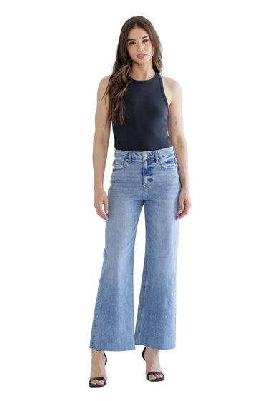 Mica Denim - Super High Rise Raw Hem Wide Leg Jeans (29" Inseam) - MDP-W3388-SaltTree