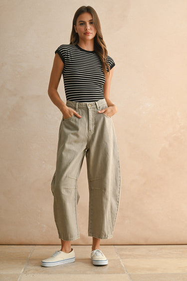 Miou Muse - Cloud White Curved Leg Barrel Jeans (26" Inseam) - P3820-SaltTree